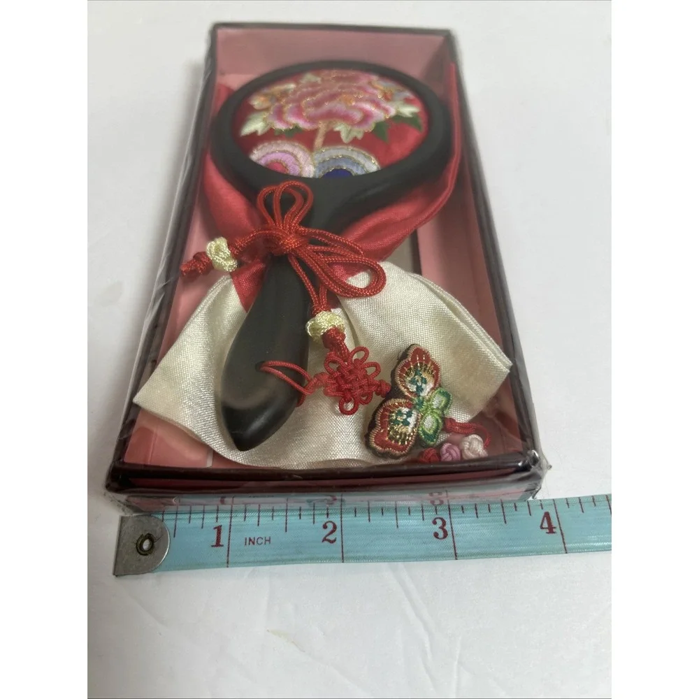 Embroidery Hand Mirror With‎ Peony Pattern New, Red